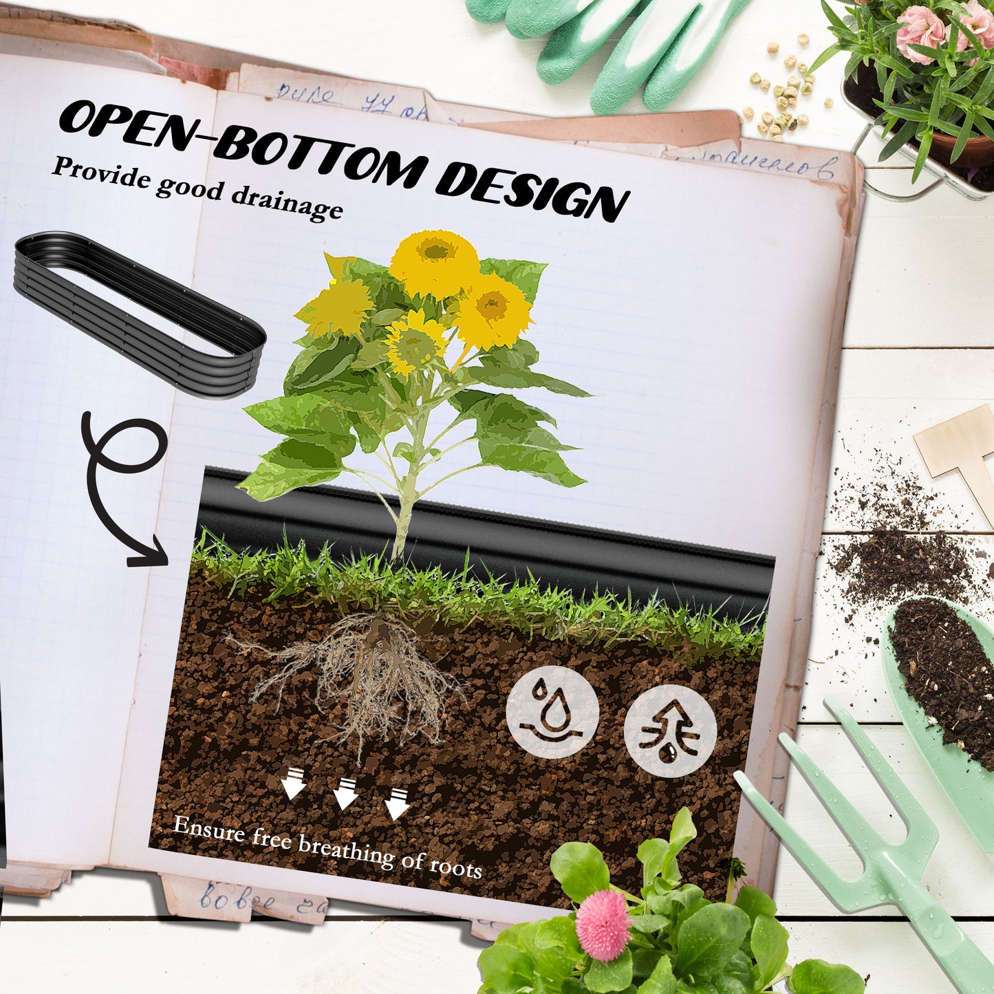 Galvanized Raised Garden Bed Kit - Metal Planter Box with Safety Edging, Dark Gray, 76.75 x 24.5 inches