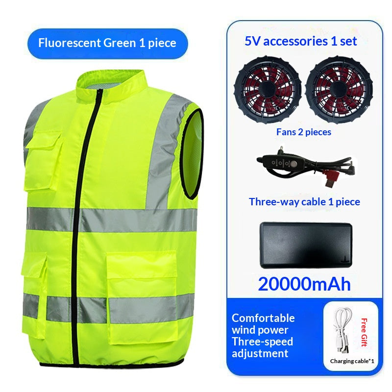 Cooling Reflective Vest with Air-Conditioning Fan for Adults