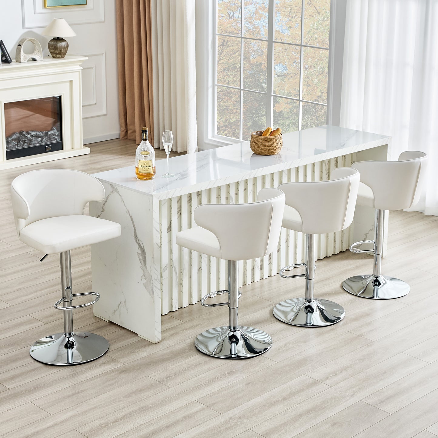 Modern Rotating Adjustable Bar Chair, PU Leather Belt Backrest Swivel