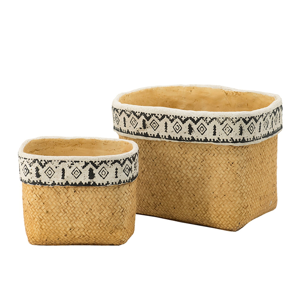 Set Of 2 Rectangular Basket Planters With Geometric Trim, L