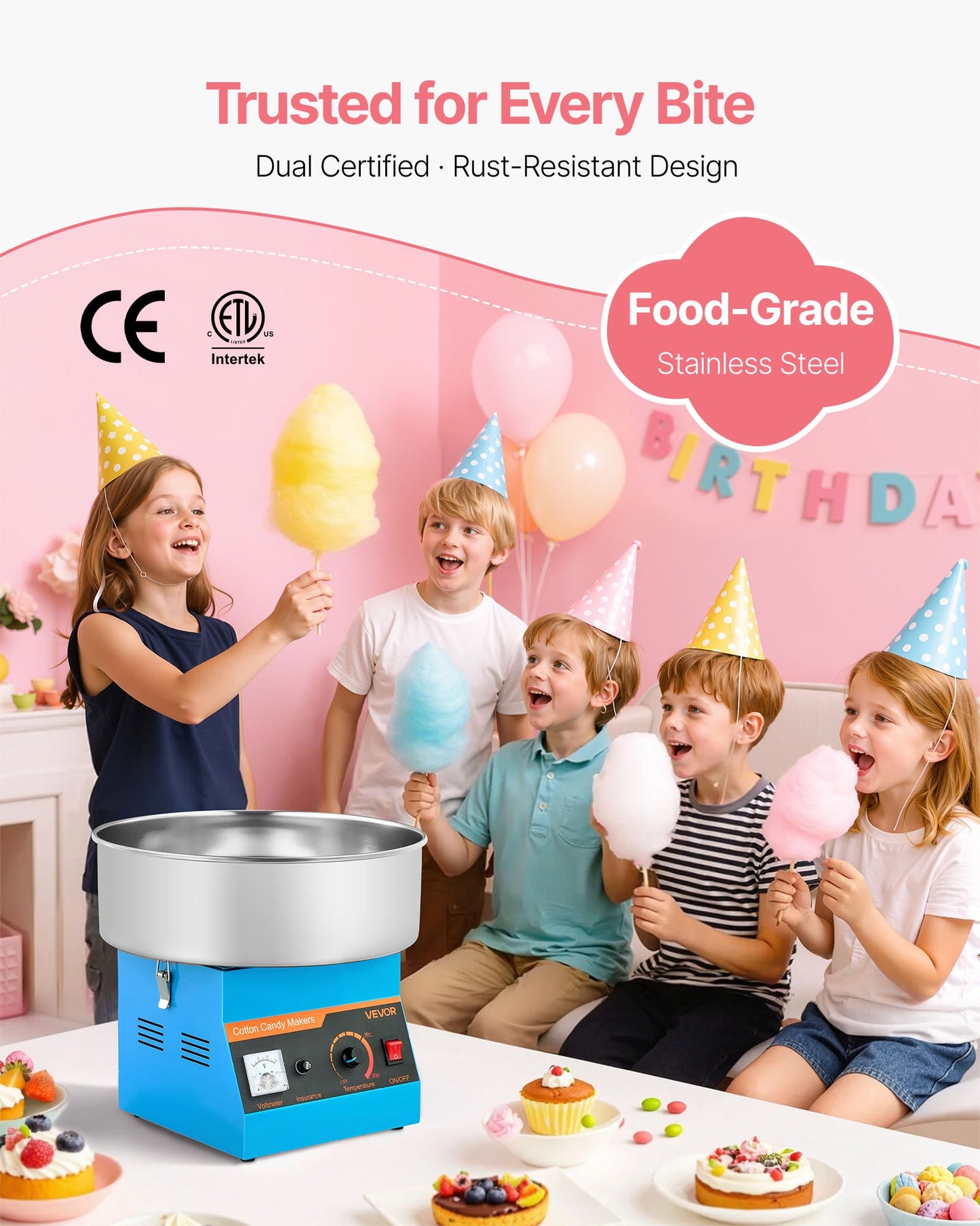 Electric Cotton Candy Machine Stainless Steel Blue 1000W Home & Party Use