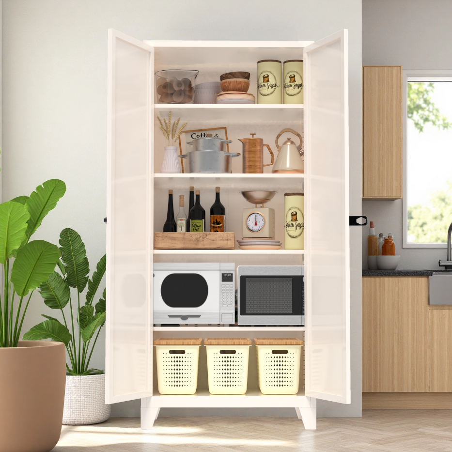 71'' Metal Storage Cabinet with Lock & Adjustable Shelves - Beige