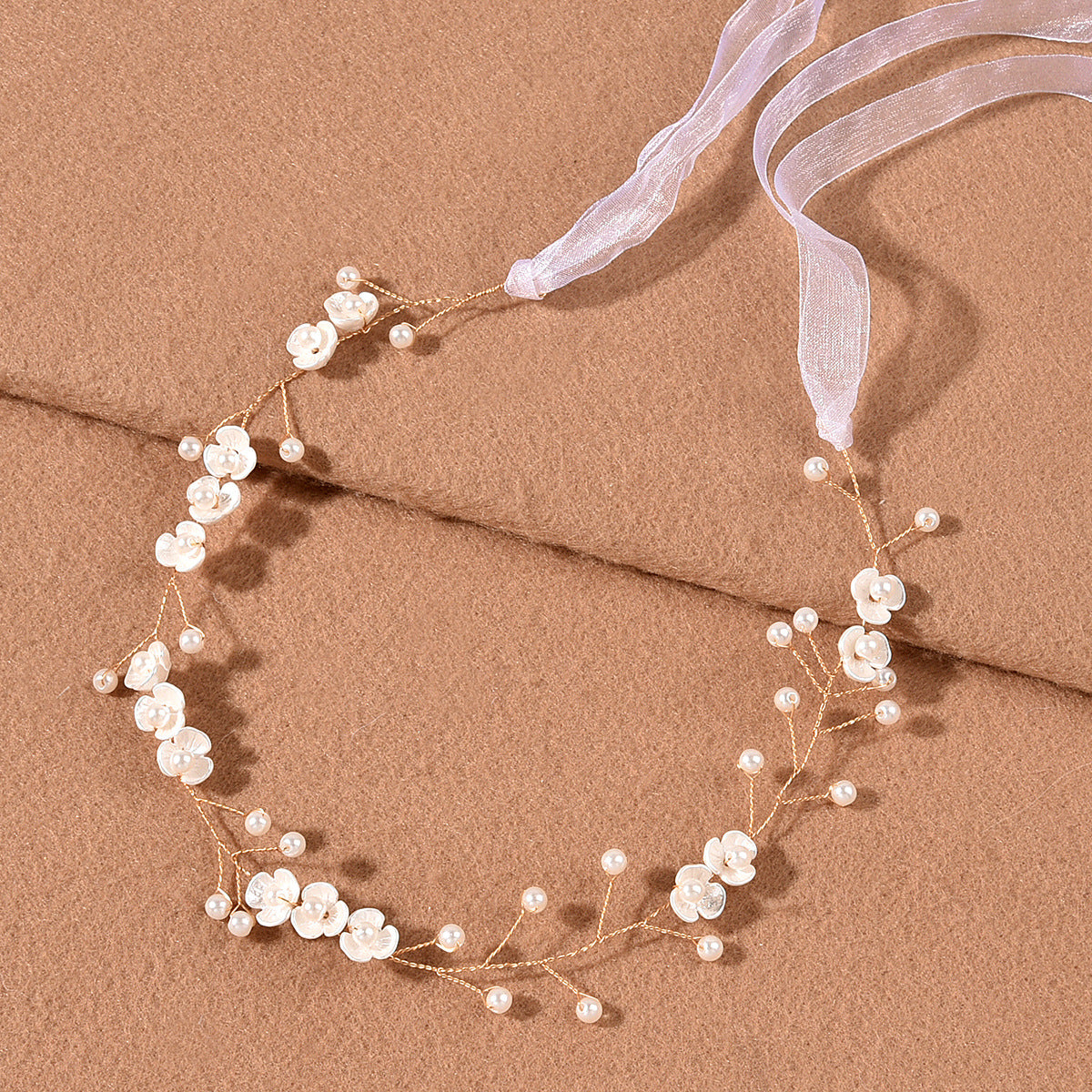 Pearl Flower Headband with Three Petal Design