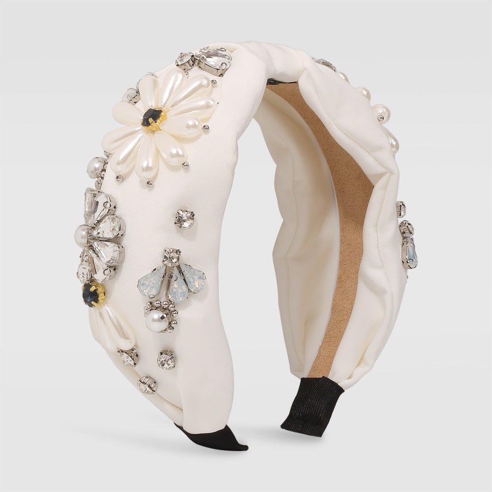 Retro Palace Satin Hair Hoop - Wide Headband with Diamonds