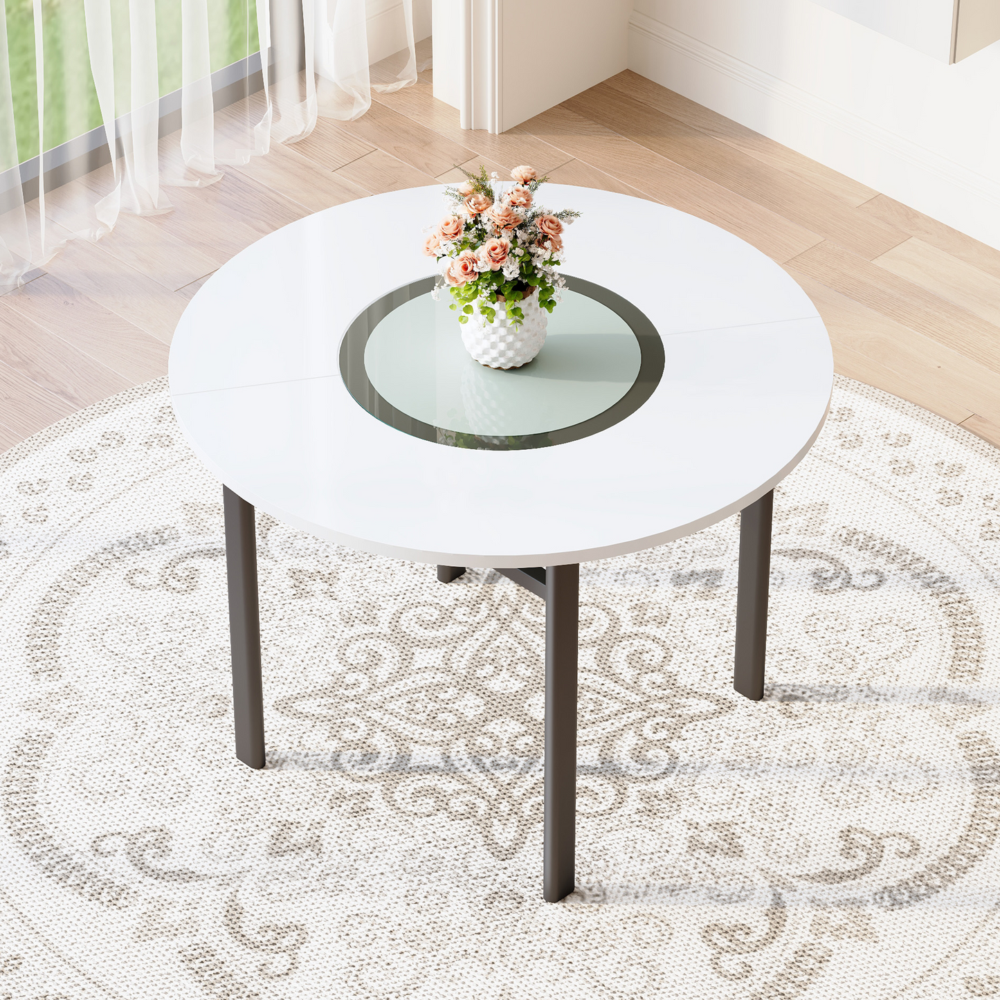 42 Inch Modern Minimalist White Desktop Round Dining Table Suitable