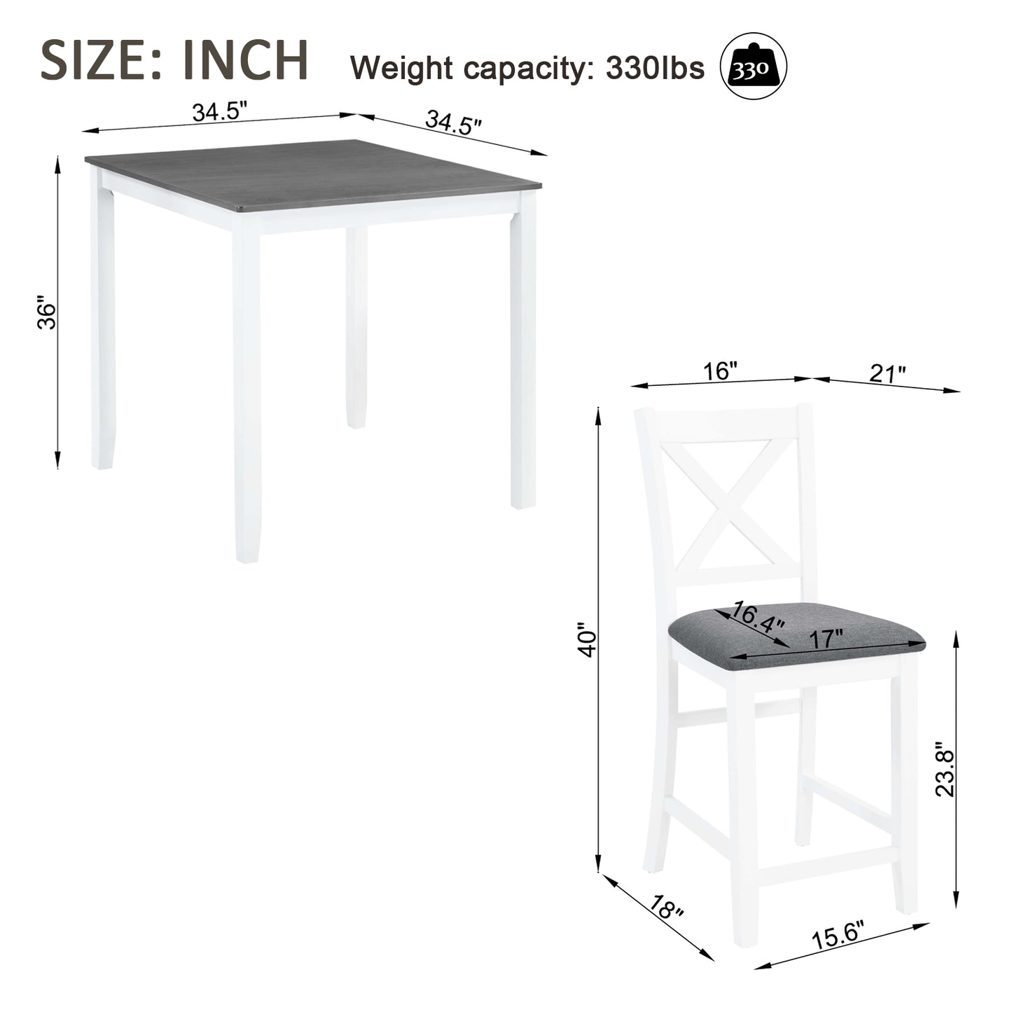 Counter Height Dining Table Set with 4 Chairs - Grey & White