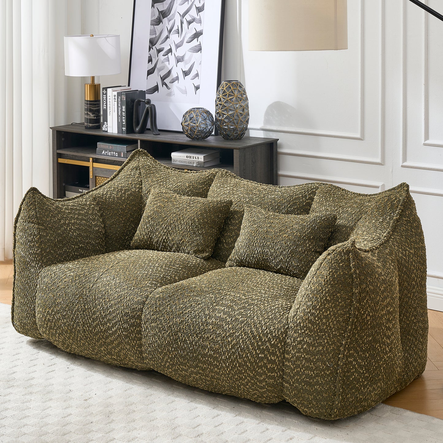 Comfortable Square Bean Bag Chair - Olive Green, Foam Core for 2