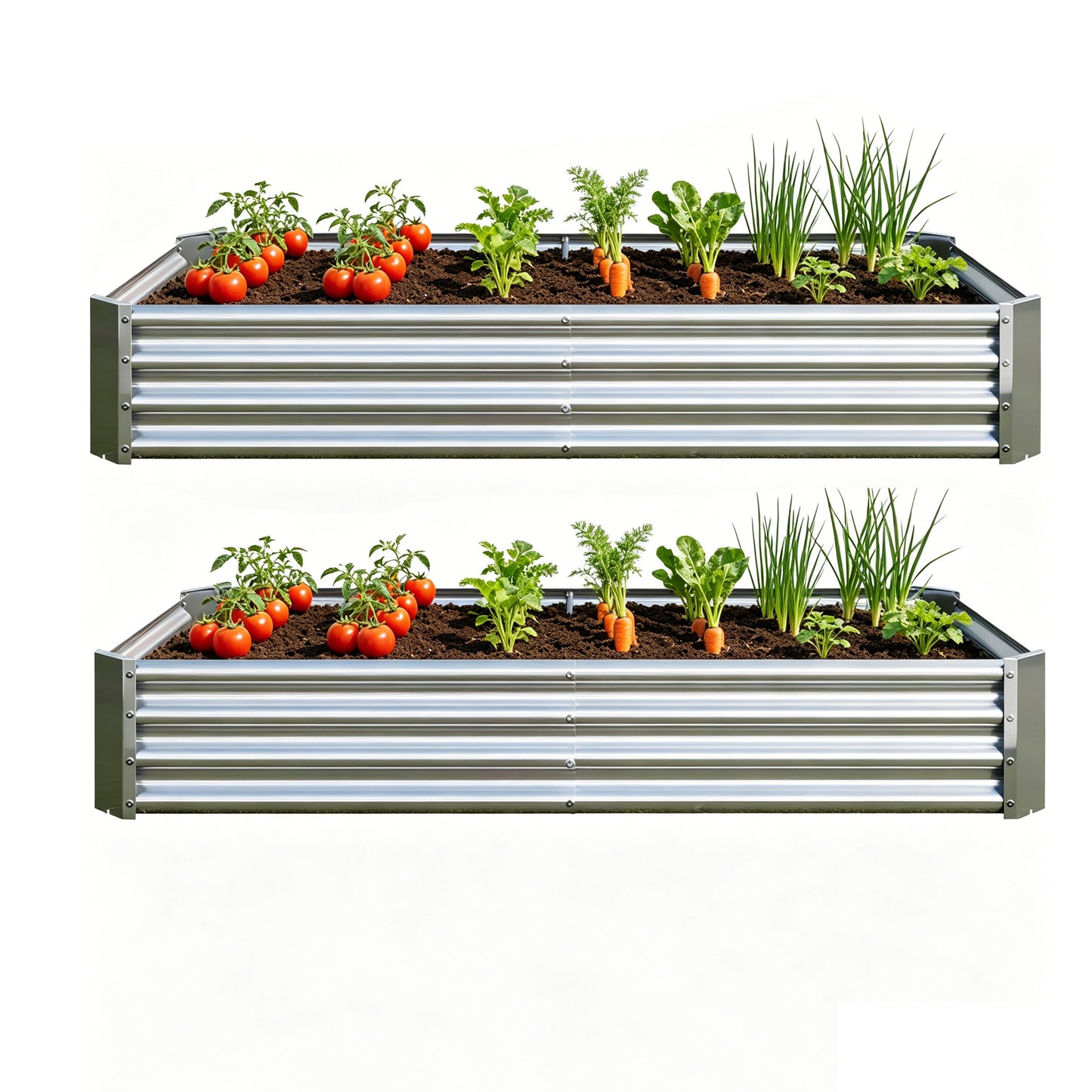 2PCS Metal Raised Garden Planter Beds 6' x 3' x 1' - Silver