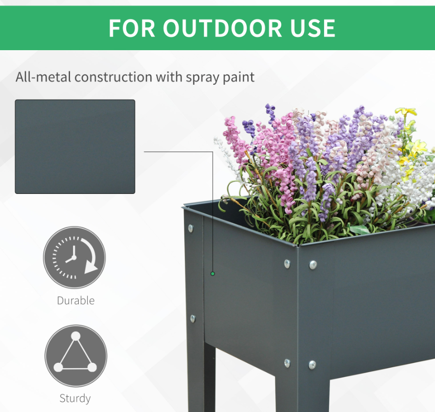 Dark Grey Metal Raised Garden Bed Planter Box 40x12x32 Outdoor Gardening
