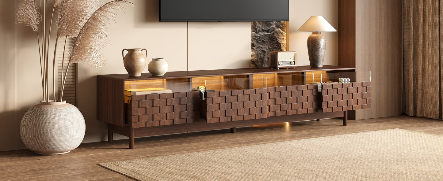 78 Inch TV Stand for Living Room - Modern Entertainment Center with LED Lights and Glass Drawers