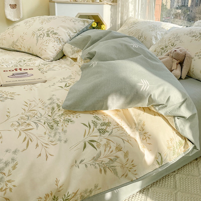Summer Washable Cotton Bed Sheet Set - Four Piece Bedding for 150cm to 180cm Beds