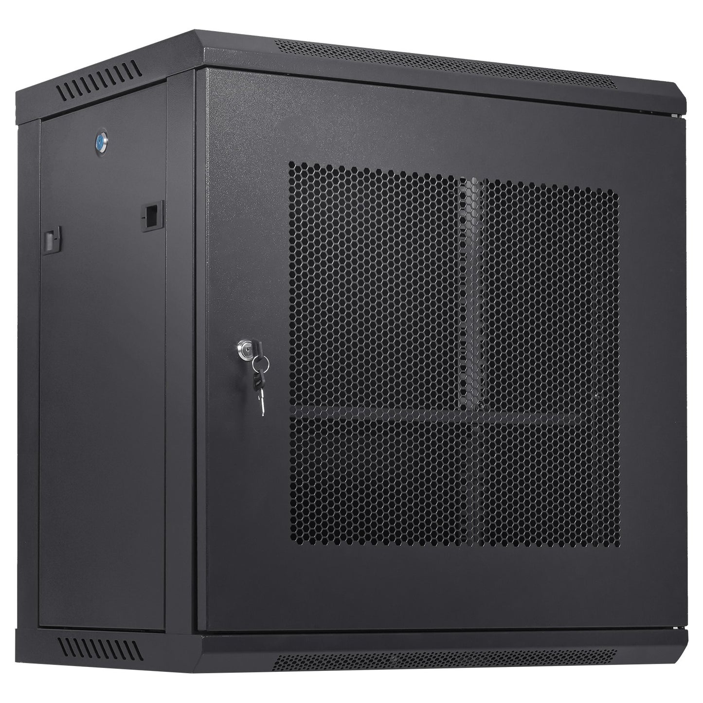 12U Wall Mount Network Server Cabinet with Locking Door & Side Panels - Black, 15.5" Deep