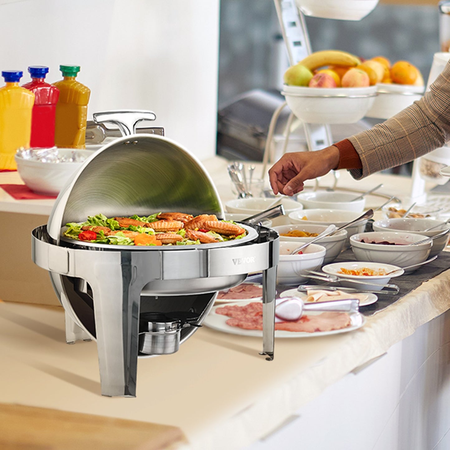Roll Top Chafing Dish Buffet Set - 6 Qt Stainless Steel