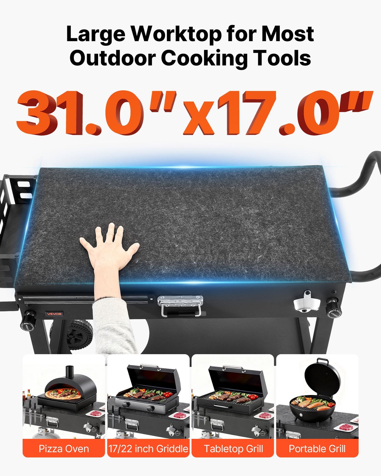 Foldable Outdoor Grill Cart with Magnetic Tool Rack and Tissue Holder - 31x17 Inch BBQ Prep Table