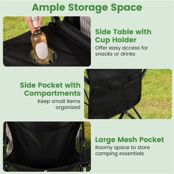 Oversized Foldable Camping Chair with Side Table & Cup Holder
