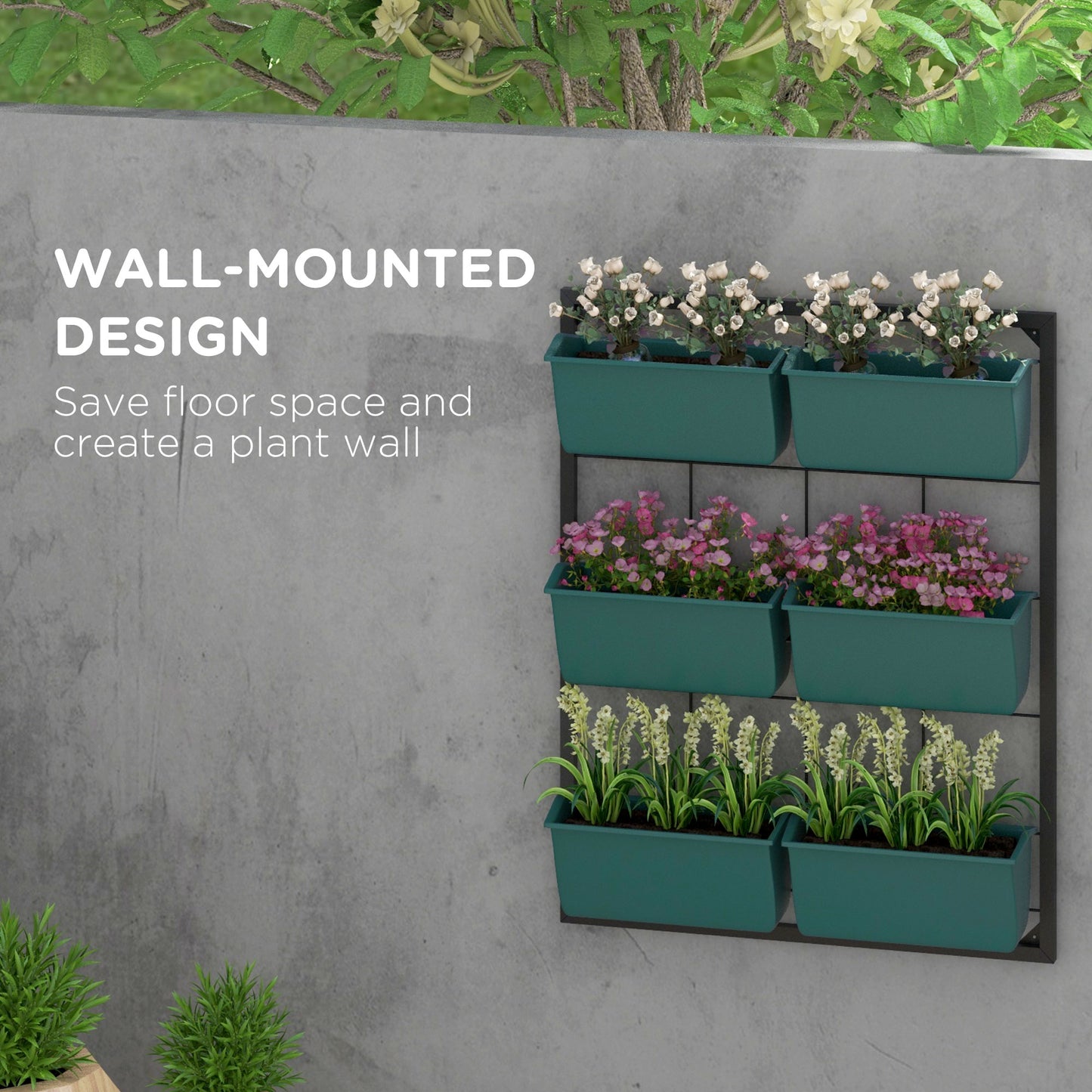 3-Tier Wall-Mounted Plant Holder with 6 Pots for Indoor Outdoor Gardening