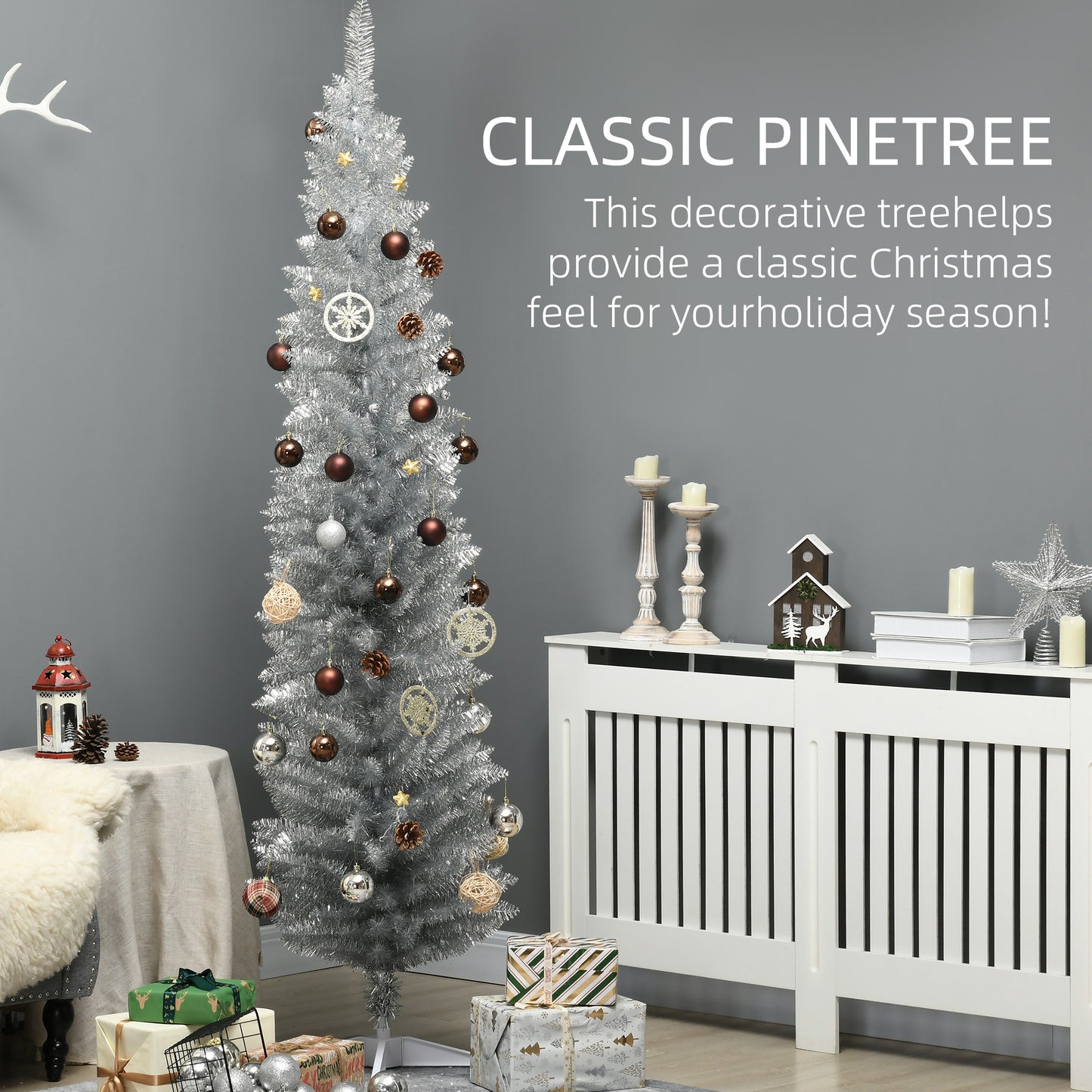 7FT Silver Pencil Christmas Tree with 499 Branch Tips