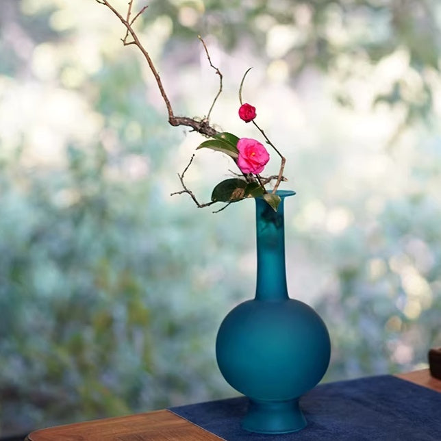 Chinese-Style Transparent Glass Flower Vase - Handmade Home Decor