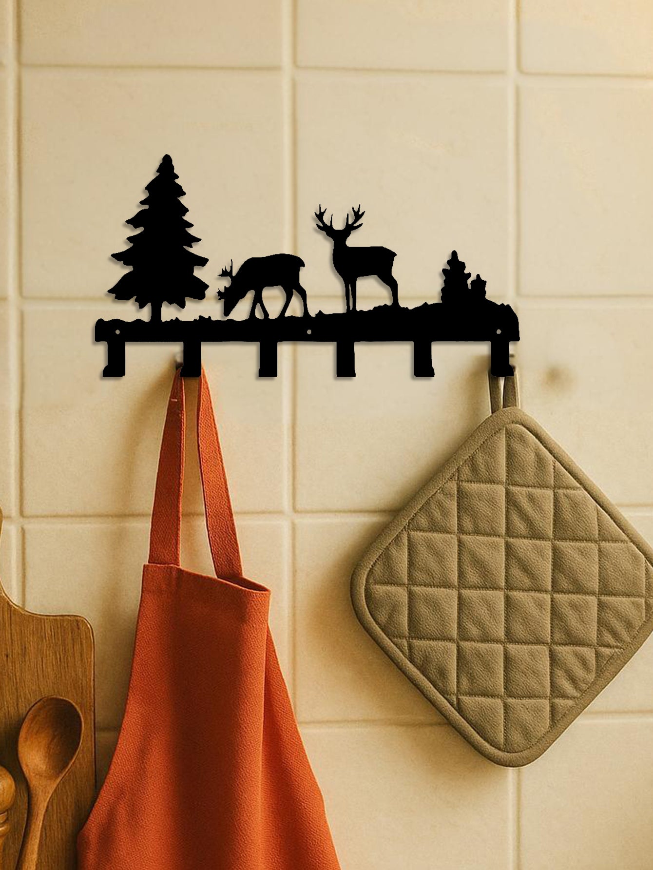 Metal Elk Key Hook Rack - Wall Organizer for Entryway Decor