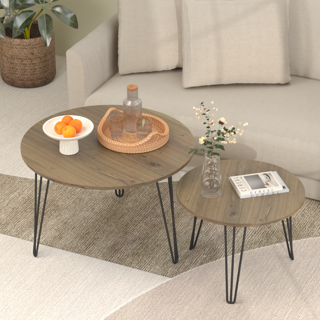 27.56" Round Nesting Coffee Table Set of 2 - Rustic Brown