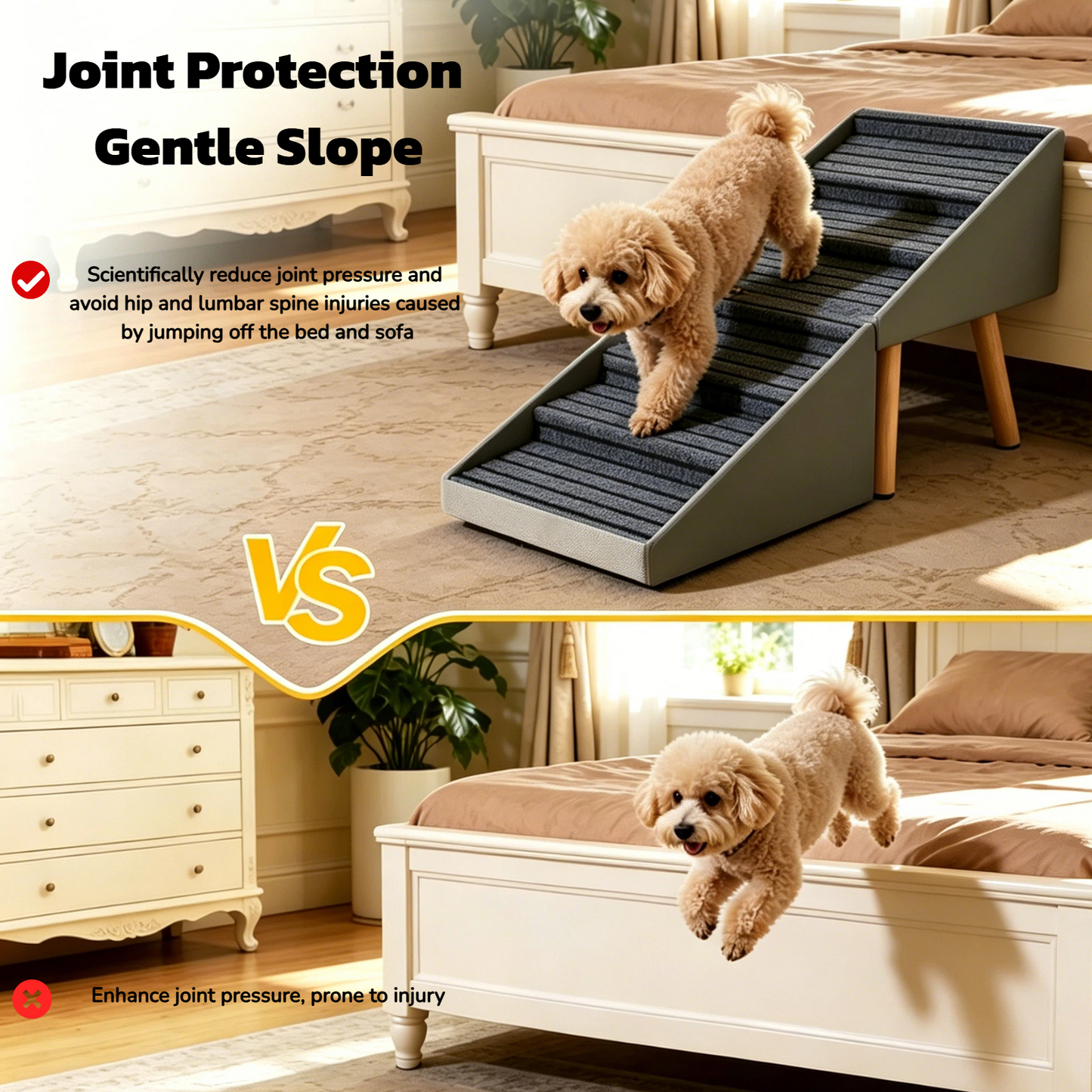 Foldable Dog Steps and Ramp for Bed Couch - Anti-Slip Pet Stairs, Grey