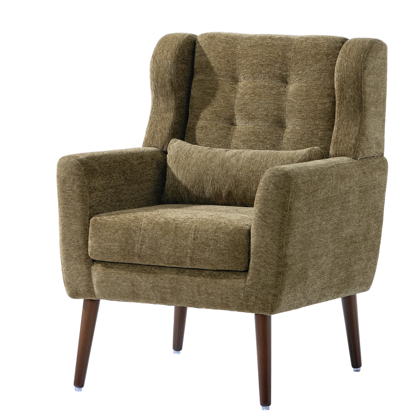 Modern Accent Chair - Soft Chenille Upholstered Armchair in Olive Green