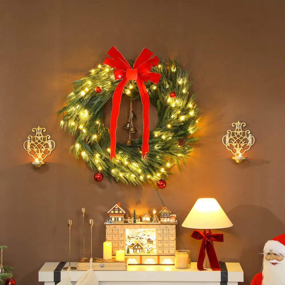36" Norfolk Pine Christmas Wreath with LED Lights & Ornaments