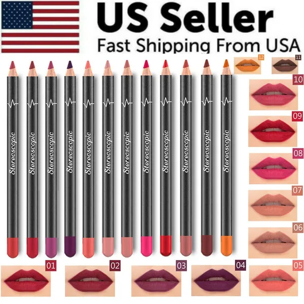 12-Piece Matte Lip Liner Pencil Set - Waterproof Long-Lasting Lip Makeup