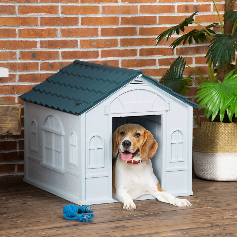 Water-Resistant Plastic Dog House for Small & Medium Dogs - Easy Assembly, Blue