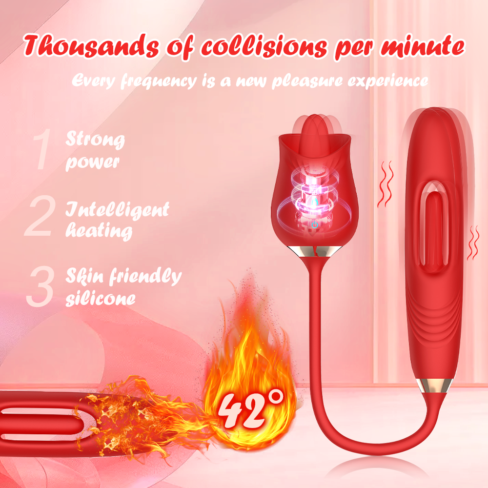 G-Spot Vibrator with Double-Head Tongue Licking Massager - Red