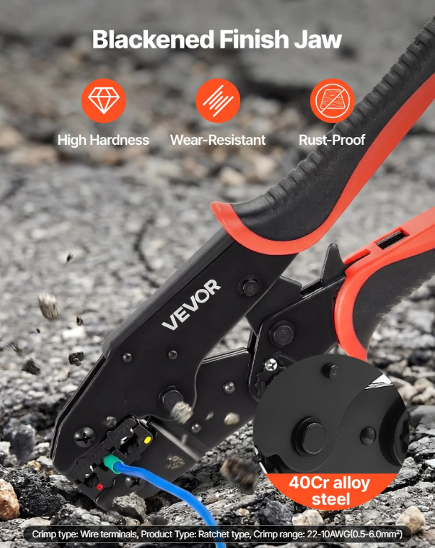 Ratcheting Wire Crimping Tool 22-10 AWG for Electrical Terminals