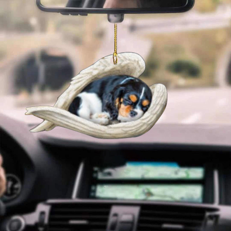Lazy Dog Pendant Keychain Ornament with Colorful Acrylic Design