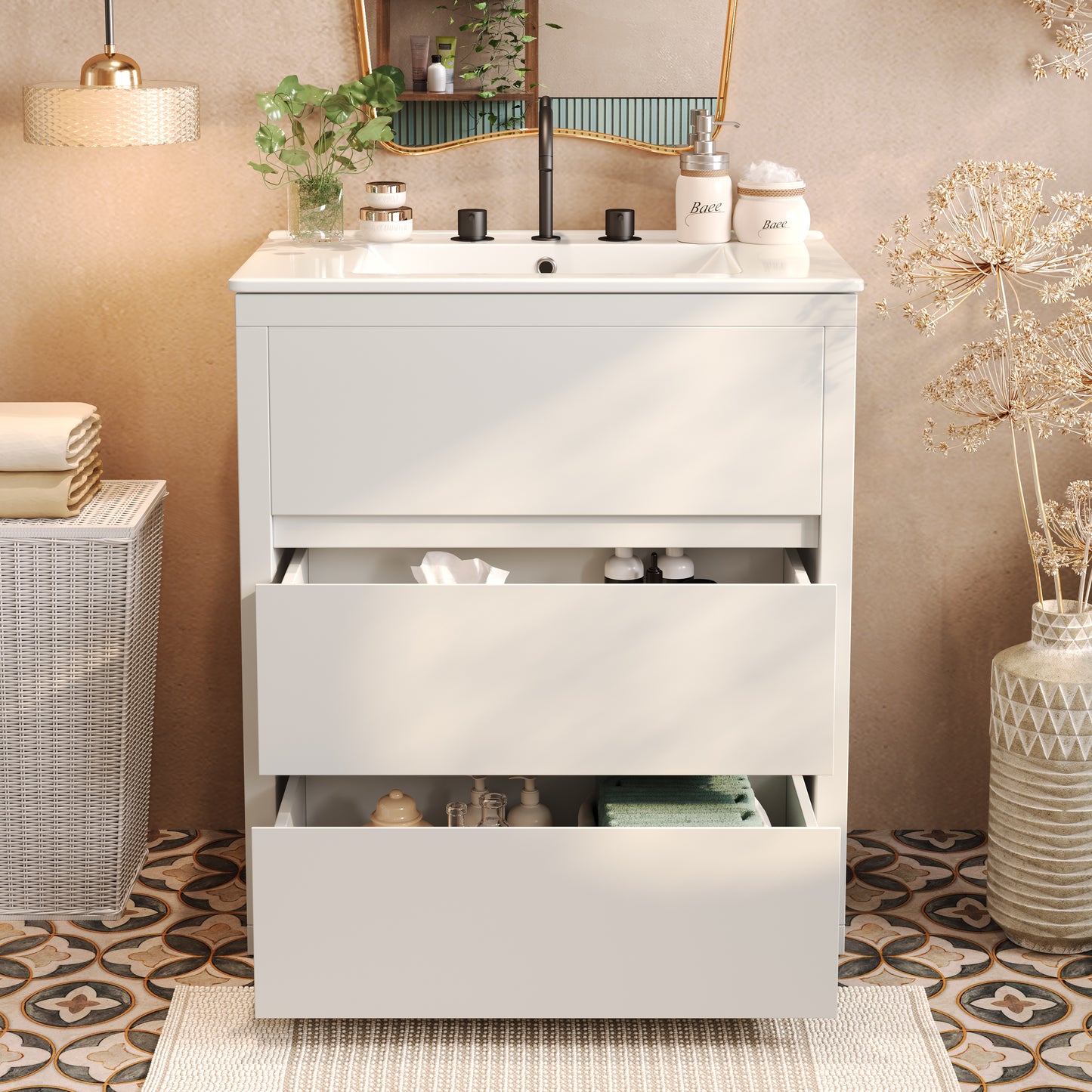 30" Freestanding Bathroom Vanity with Ceramic Sink & Soft Close Drawers