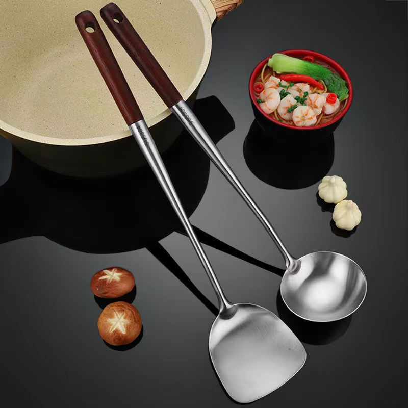 Stainless Steel Kitchen Utensil Set with Rosewood Handles - 4 Pieces