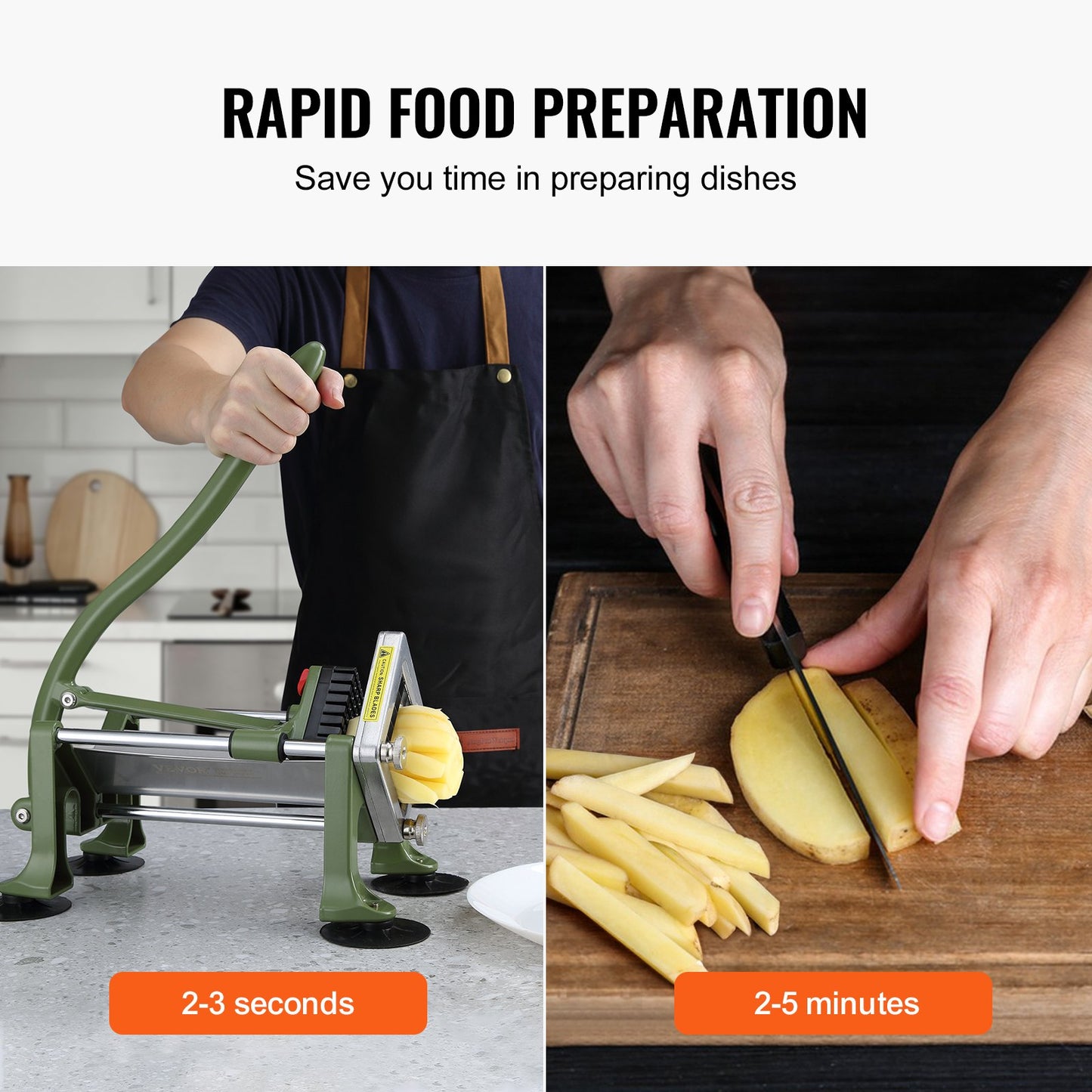 Stainless Steel French Fry Cutter Vegetable Slicer with Handle & Suction Feet