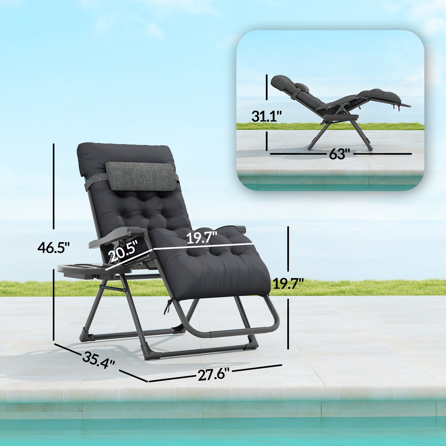Folding Zero Gravity Chair with Cup Holder - Black