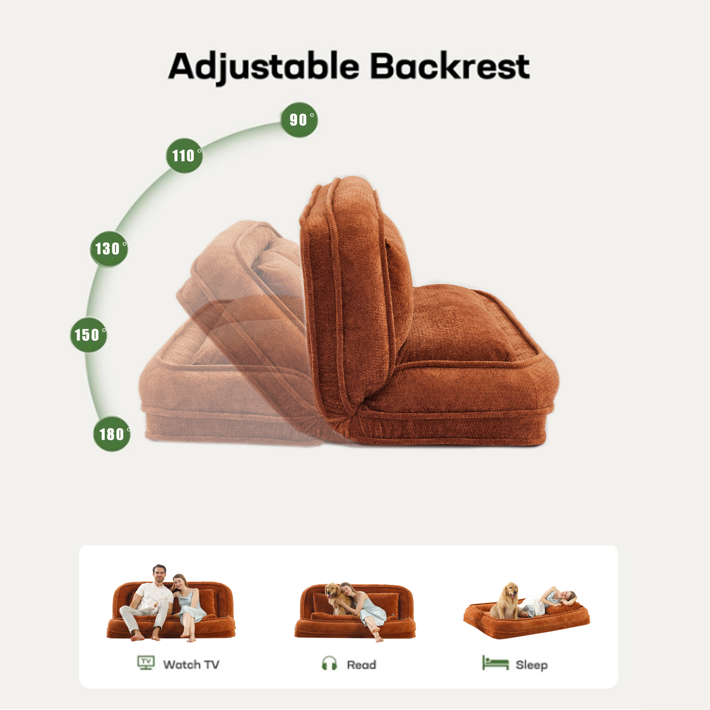 Extra Large Chenille Lazy Sofa Loveseat for Humans & Pets - Orange