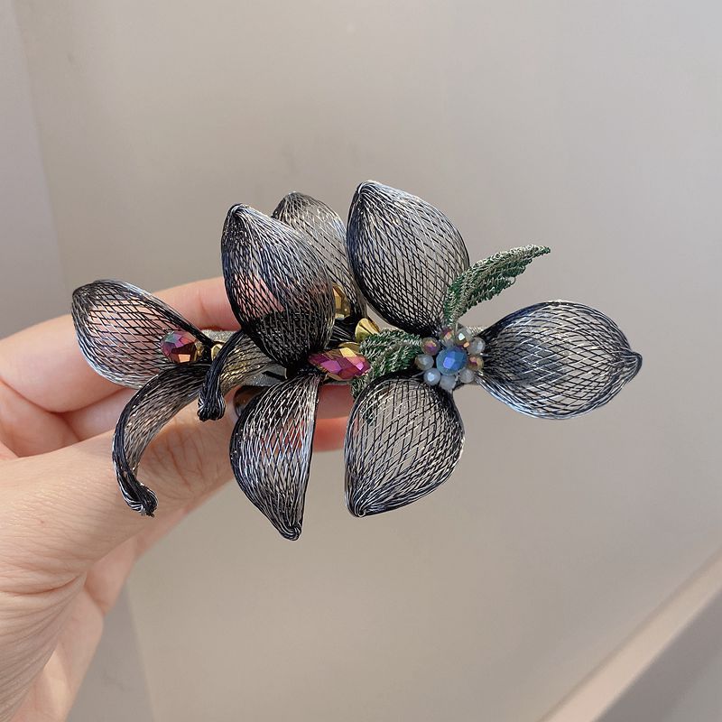 Elegant Flower Barrette Hair Clip - Metal Spring Clip