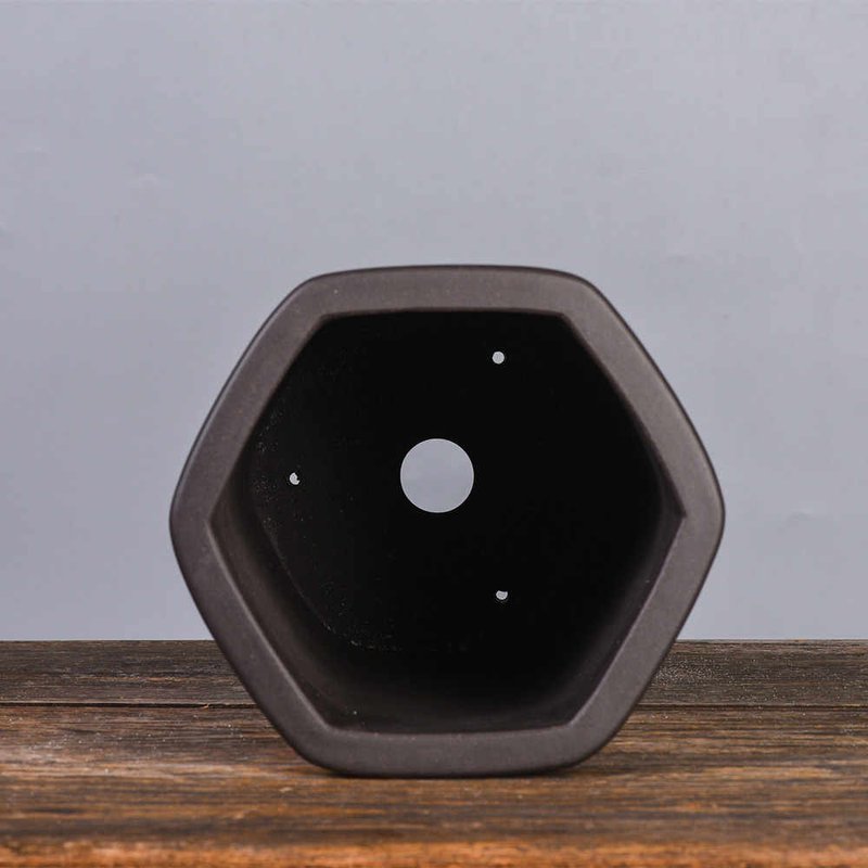 Hexagonal Yixing Clay Orchid Pot with Base Stand Handmade - Garden Planter