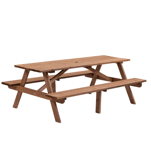 8-Person Brown Wooden Picnic Table with Benches - 2220lb Capacity