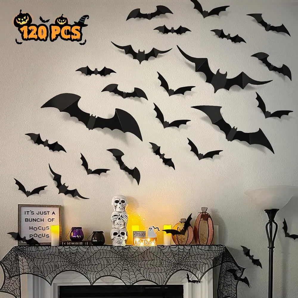 Halloween Bat Decorations - 100pcs 3D Wall Stickers for Parties