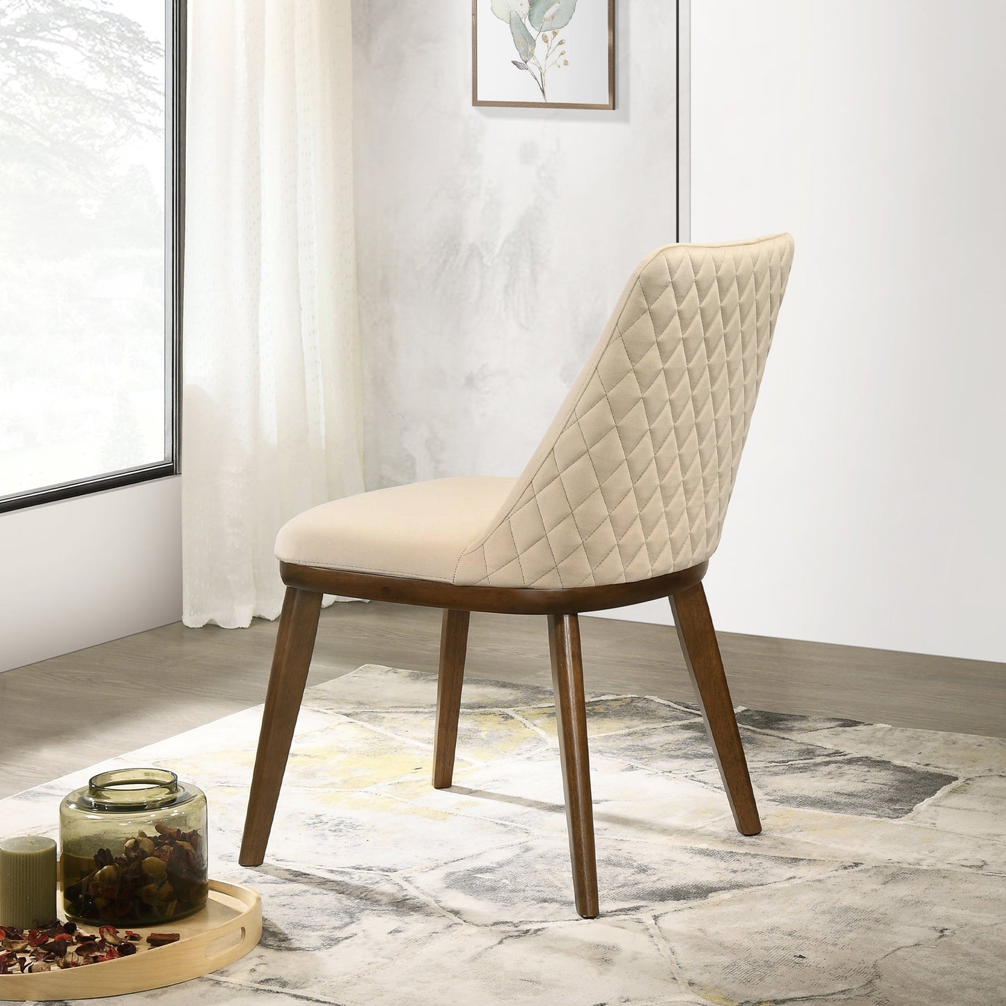 Clove Beige Velvet Dining Chair Set Of 2 With Solid Wood Legs 33.1 H