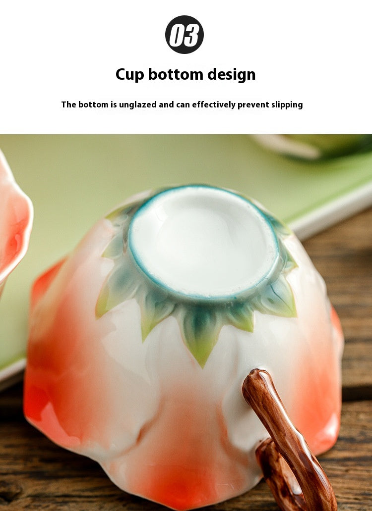 Handmade Enamel Ceramic Coffee Cup with Plate and Spoon - Latte Art Drinkware