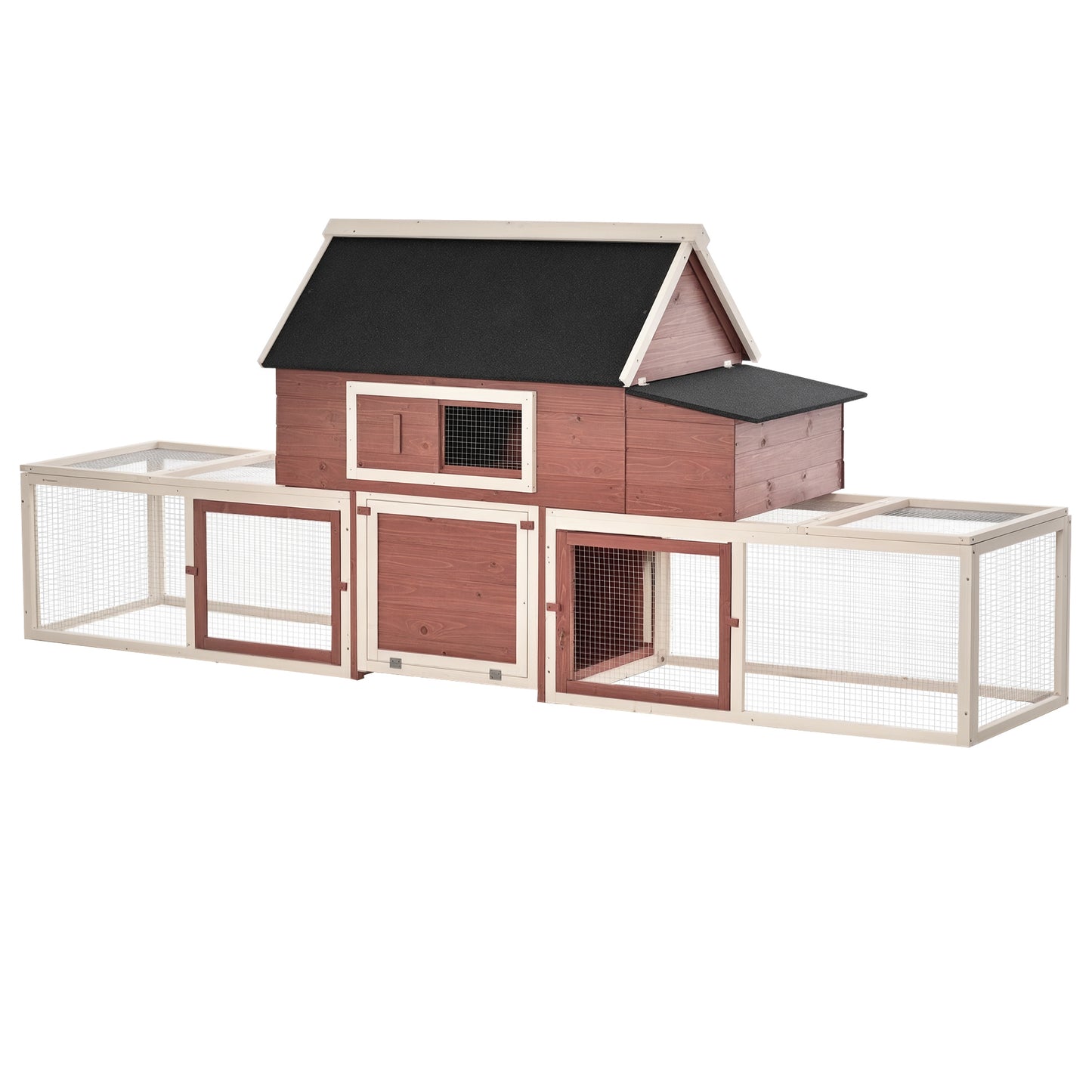Wooden Chicken Coop with Nesting Box & Ramp - Outdoor Poultry Cage, Double Runs