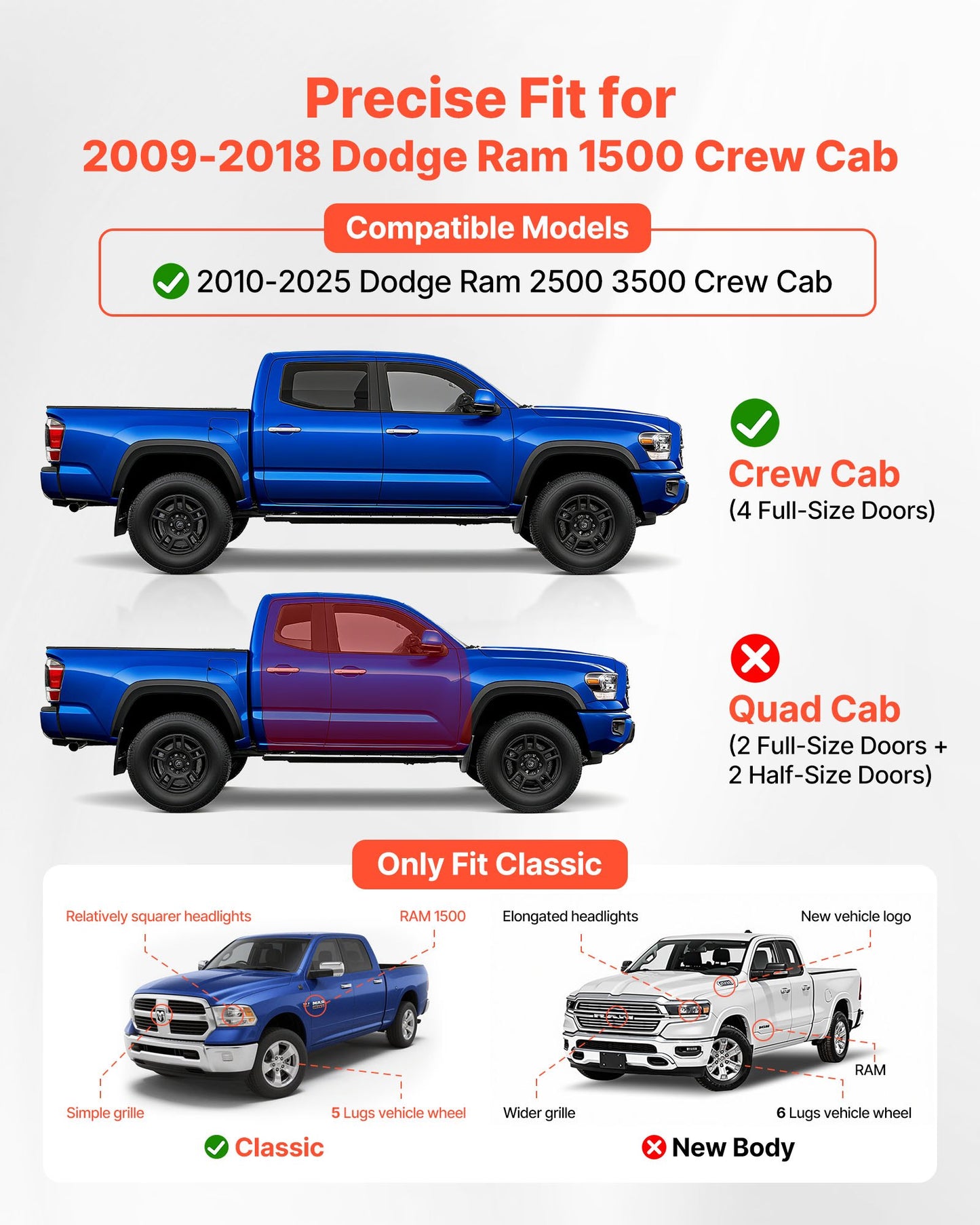 6-Inch Wide Side Steps for Dodge Ram Crew Cab Trucks - Heavy Duty Steel