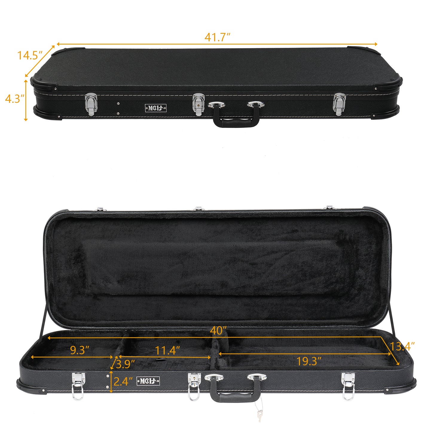 Electric Guitar Hard Case - Black Leather Square Design