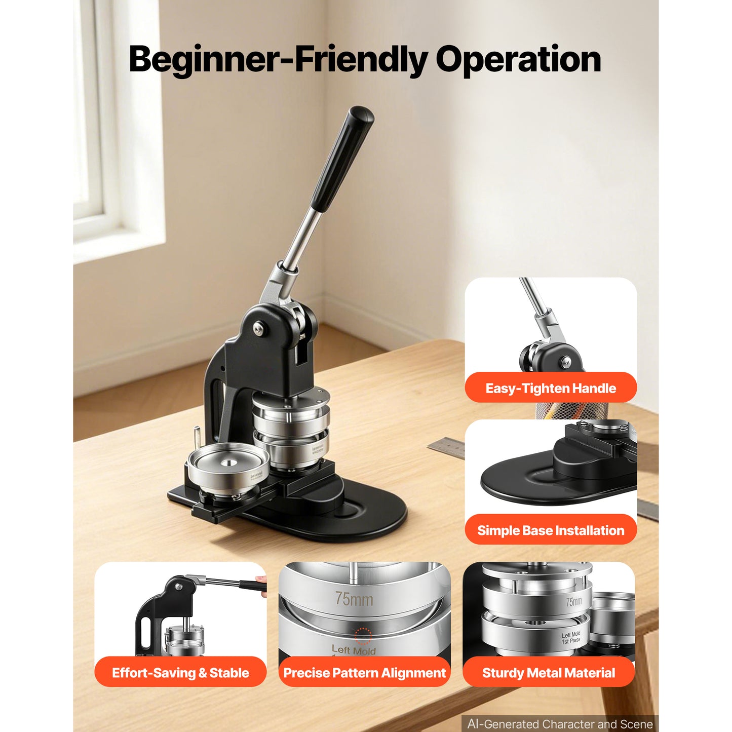 Button Maker Machine 3 Inch / 75mm Pin Badge Maker Kit with Cutter & Wrenches