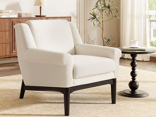 Beige Modern Accent Chair with Flared Arms - Upholstered Lounge Chair