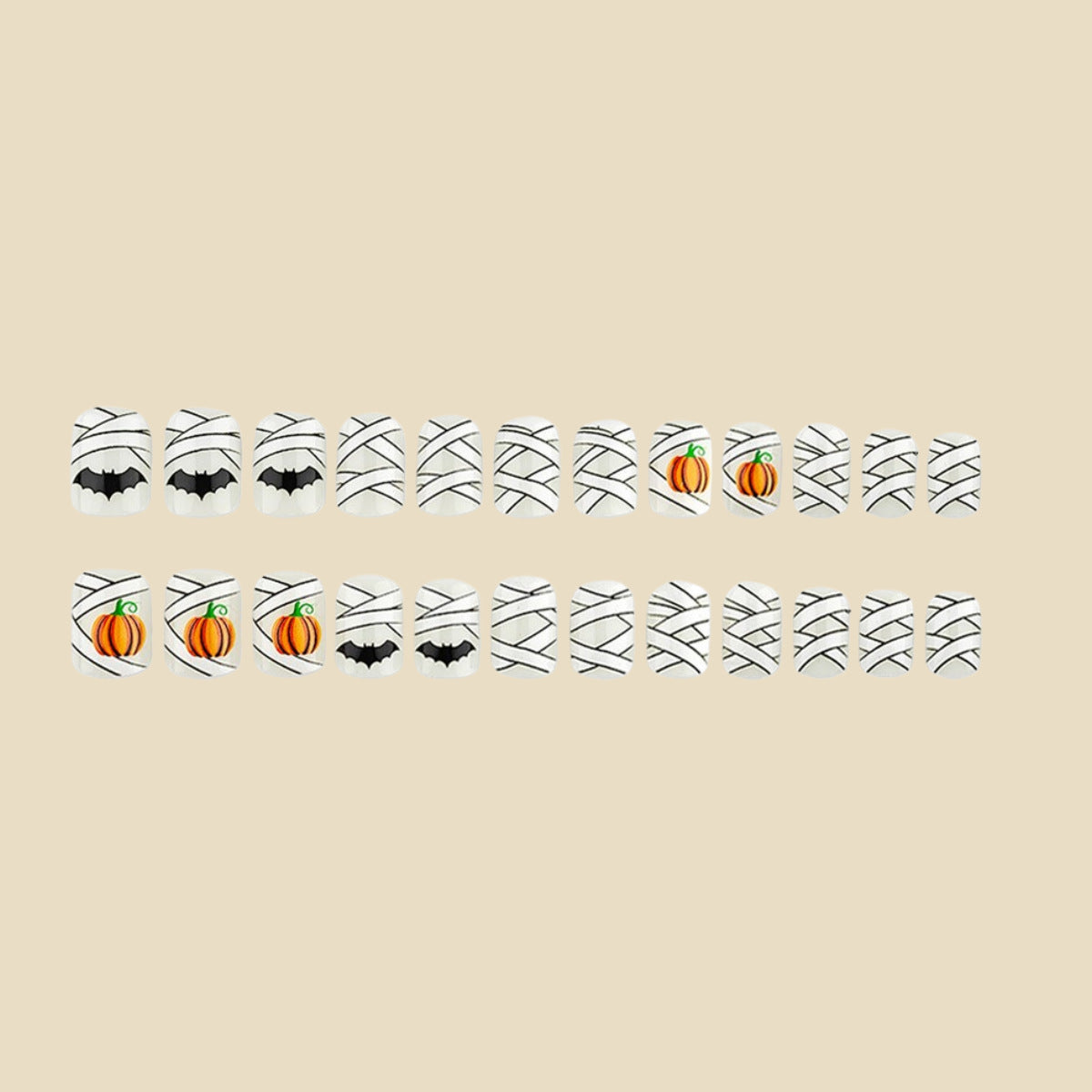 Halloween Nail Art Stickers Pumpkin Bat Design 24 Pieces - Wearable Nails