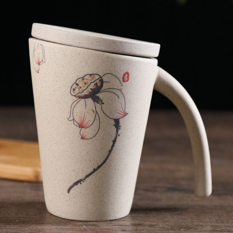 Ceramic Mug with Lid - Nostalgic Breakfast Coffee Cup - Multiple Styles